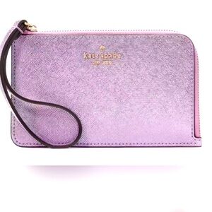 NWT Kate Spade Lucy metallic quartz pink wristlet L-zip small style #KJ030